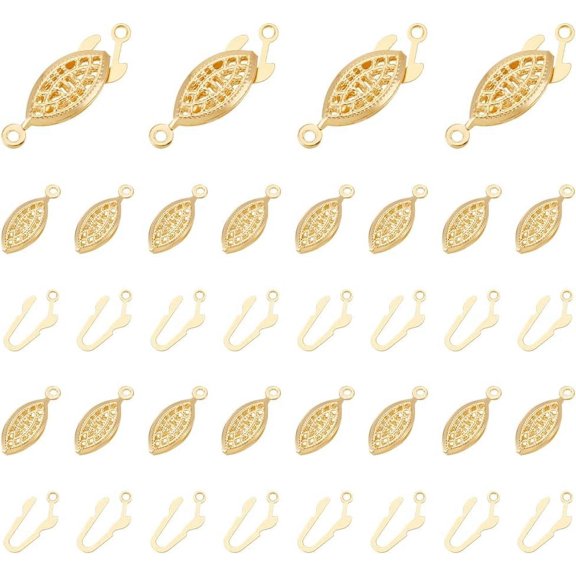 30Pcs 24K Gold Plated Golden Filigree Box Necklace Clasps Stainless Steel Oval Fish Hook Clasp Horse Eye Multi-Strand Clasp Bracelet Connectors for Layered Necklaces Jewelry Making Gold