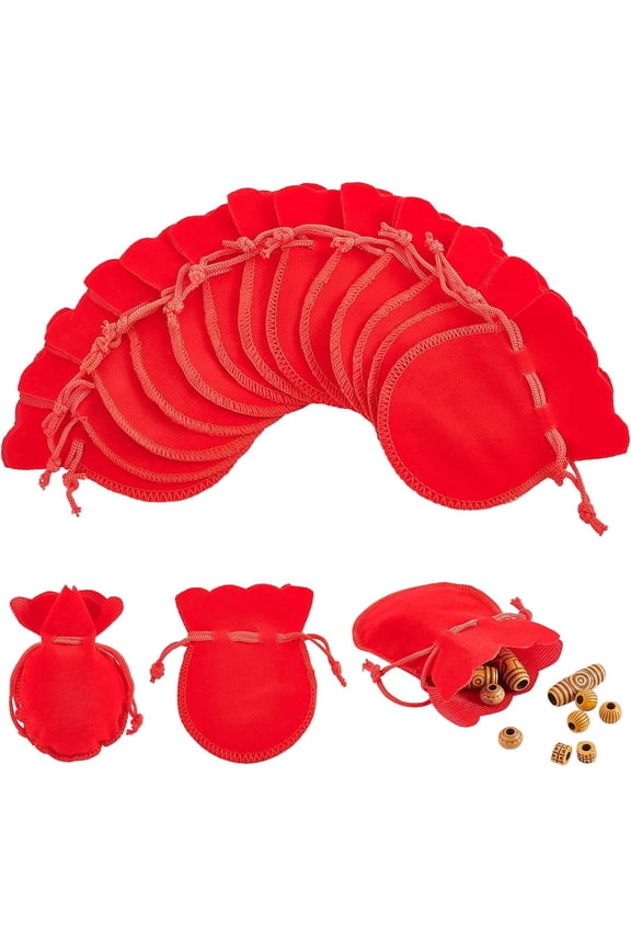 30Pcs 3.54"x2.75" Velvet Cloth Drawstring Bags Calabash Shape Drawstring Jewelry Pouches Small Candy Gift Bags for Christmas Wedding Birthday Party Favors Red
