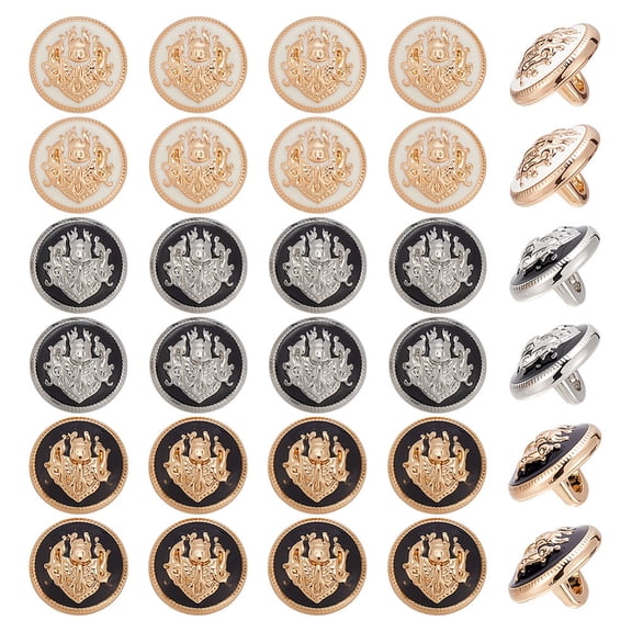 30Pcs 3 Colors 1-Hole Alloy Buttons Flat Round with Lion Mixed Color 12x9mm Hole: 1.8mm 10pcs/color