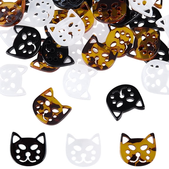 30Pcs 3 Colors Acrylic Buttons Cat Shape 4 Holes 15x15mm Mixed Creative Lucky Cat Pattern Wooden Buttons Multicolored Cat Shaped Sewing Buttons DIY