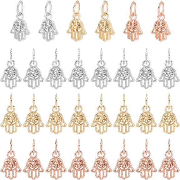 30Pcs 3 Colors Alloy European Dangle Charms Hamsa Hand Dangle Charms Hand of Miriam with Eye Charm for DIY Arts Crafts Bracelet Necklace Jewelry Making Hole: 5mm DIY Mixed Color