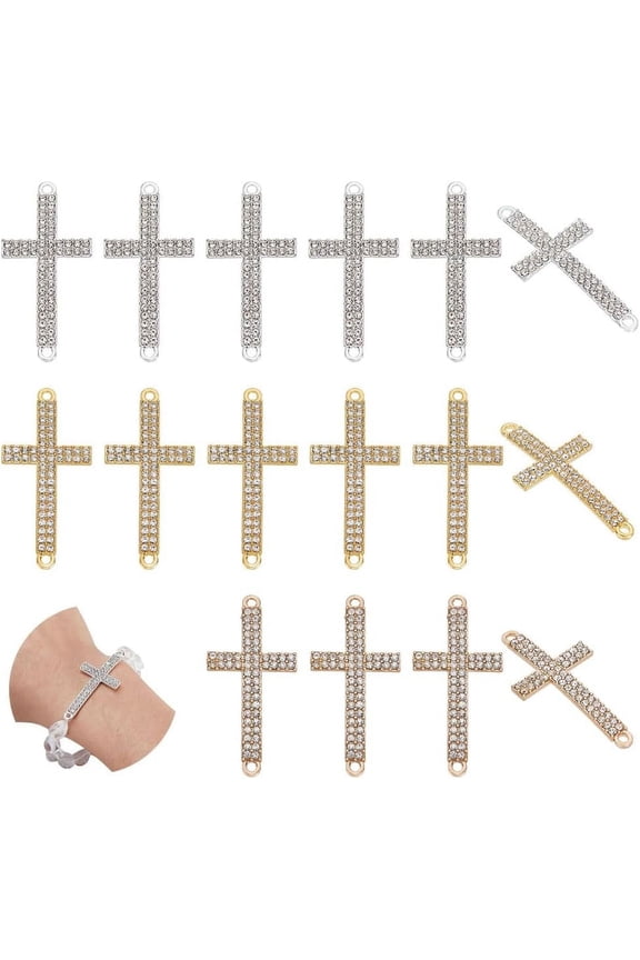30Pcs 3 Colors Alloy Rhinestone Connector Charms Links Mixed Color 48x23mm 10pcs/color for Craft Accessories
