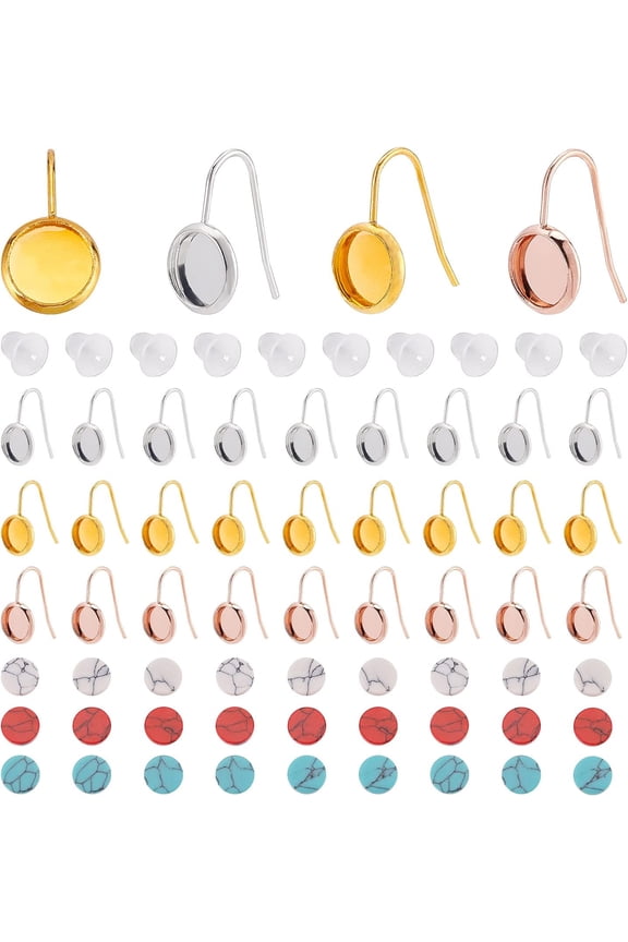 30Pcs 3 Colors Cabochon Earring Hook Sets French Wire with 8mm Flat Round Settings 30Pcs Synthetic Turquoise Cabochons 50Pcs Ear Nut Stainless Steel Earrings for DIY Crafts Pin: 0.7mm