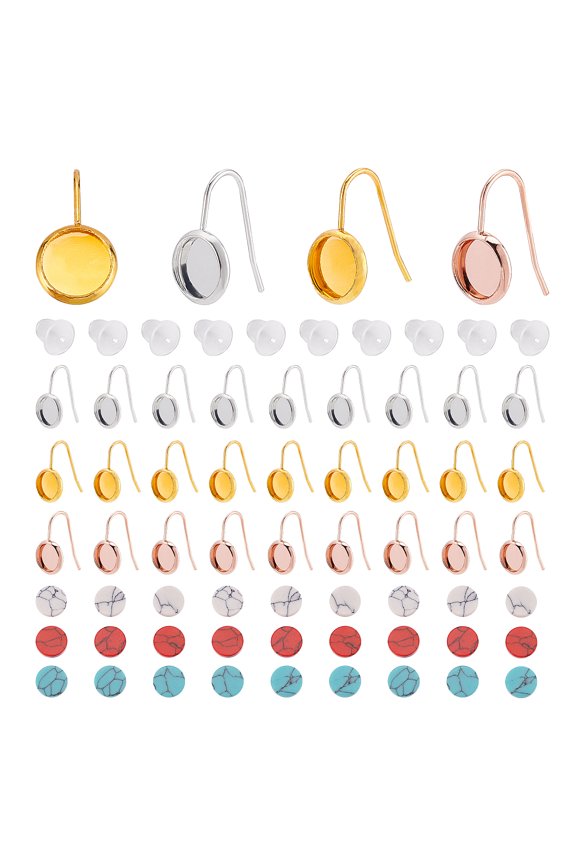 30Pcs 3 Colors Cabochon Earring Hook Sets French Wire with 8mm Flat Round Settings 30Pcs Turquoise Cabochons 50Pcs Ear Nut Stainless SteelDIY
