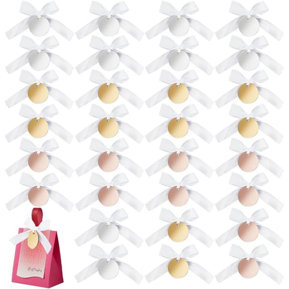 30Pcs 3 Colors Flat Round Acrylic Gift Tags with Satin Ribbon Mixed Color 45x90x1.5mm 10pcs/color for Handmade