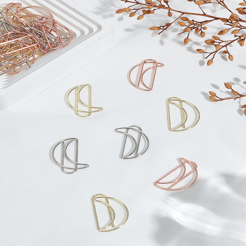 30Pcs 3 Colors Iron Paper Clips Moon Mixed Color 31x22x2.5mm 10pcs