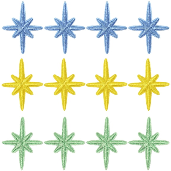 30Pcs 3 Colors Star Embroidered Patches Eight Pointed Stars Embroidery Iron on Patch Celestial Sew on Repair Badge Appliques Bulk