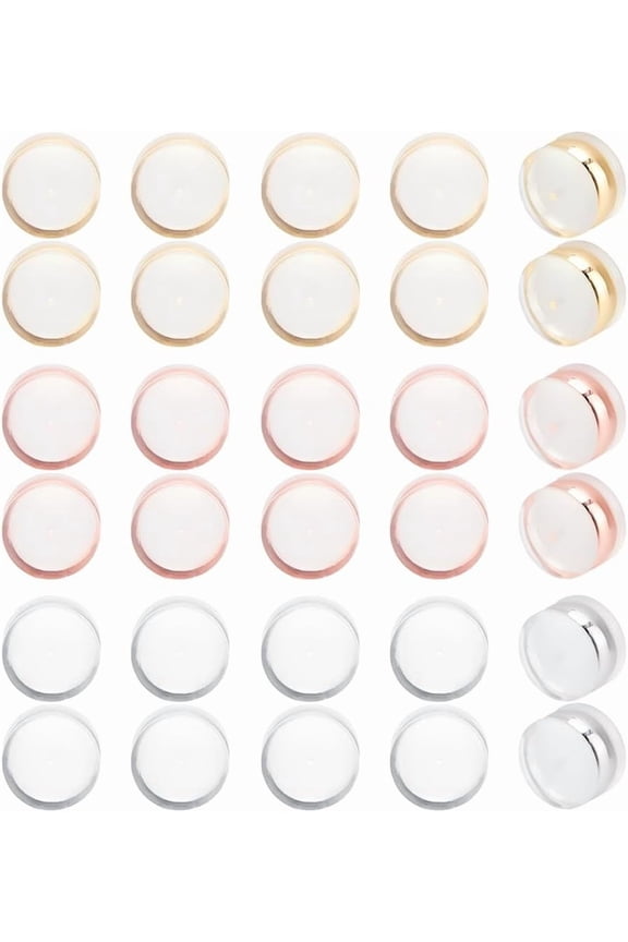 30Pcs 3 Colors TPE Plastic Ear Nuts with 316 Surgical Stainless Steel Findings Earring Backs Half Round/Dome Mixed Color 4x5.5mm 10pcs/color diy