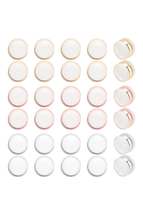 30Pcs 3 Colors TPE Plastic Ear Nuts with 316 Surgical Stainless Steel Findings Earring Backs Half Round/Dome Mixed Color 4x5.5mm 10pcs/color