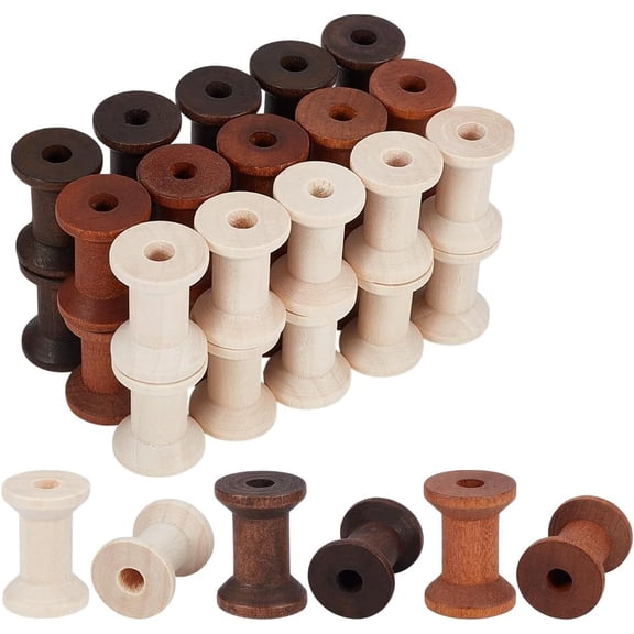 30Pcs 3 Colors Wooden Empty Spools for DIY Textile Wire Embroidery Thread Bobbins Ribbon Spools Sewing Bobbins for DIY Cord Weaving Arts DIY Crafts Vintage Wood Projects Mixed Color