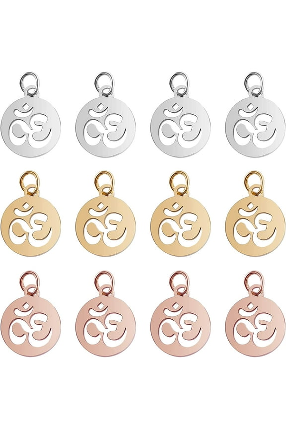30Pcs 3 Mixed Colors 304 Stainless Steel Om Charms OM Charms Pendants (14x12mm) for Jewelry Making DIY Necklace Bracelet