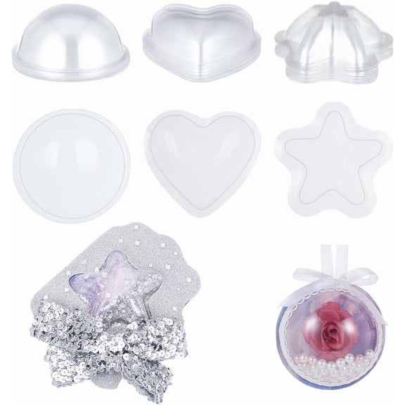 30Pcs 3 Shapes Clear Plastic Domes Heart/Star/Hall Ball Dome Candy Holder Shaker Domes Transparent Plastic Dimensional Dome Packing Covers for Shaker Card Making Paper Craft DIY Present Box for DIY