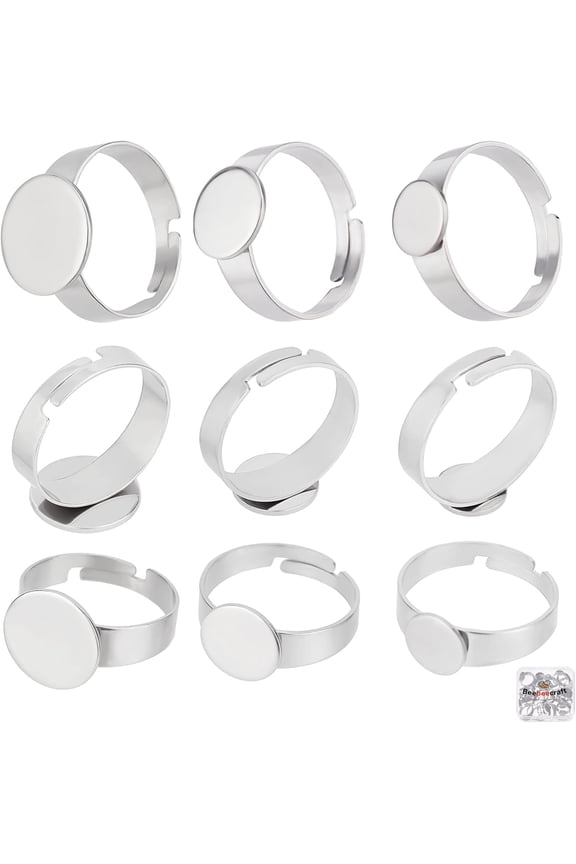 30Pcs 3 Size Ring Blanks 17mm Adjustable Ring Base Blank with Oval Flat Base Ring Trays for DIY Rings Making Crafts (Silver Color) DIY