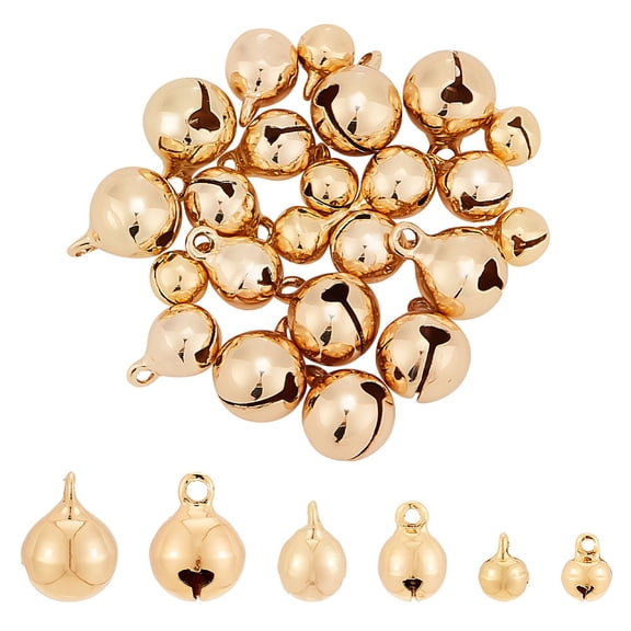 30Pcs 3 Sizes 18K Gold Plated Brass Bell Charms Loose Round Pendant Beads with Hole for Earrings Bracelet Necklace Jewelry Making Crafts 10pcs/Size