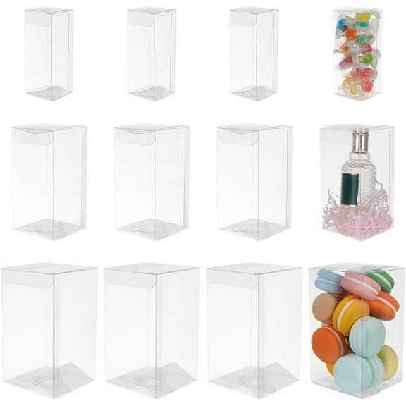 30Pcs 3 Sizes Clear PVC Gift Boxes 1.6x3.9/2.3x4.7/3x5.5 Inch Plastic Gifts Packaging Box Waterproof Favor Box for Desserts Chocolate Candy Molds 1bag DIY
