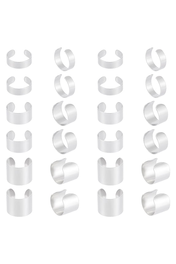 30Pcs 3 Sizes Stainless Steel Adjustable Cuff Rings Metal Open Finger Rings Wide Band Rings for Women Men Simple Finger Ring Jewelry 6/10/15mm Wide