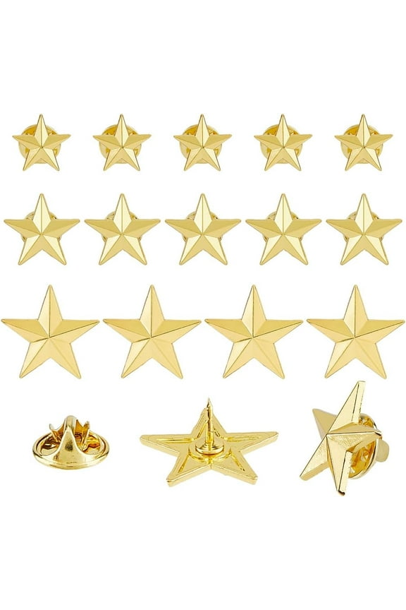 30Pcs 3 Sizes Star Badge Lapel Pin Memorial Star Brooch Pins Military Pentagram Alloy Brooch Award Pins for Costume Hat Backpack Party Costume