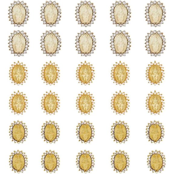 30Pcs 3 Style Nail Virgin Mary Nail Charms San Judas Religious Fingertip Art Alloy and Rhinestone Faith-Inspired Nail Appliques Decoration for DIY Nail Jewelry Finger Making