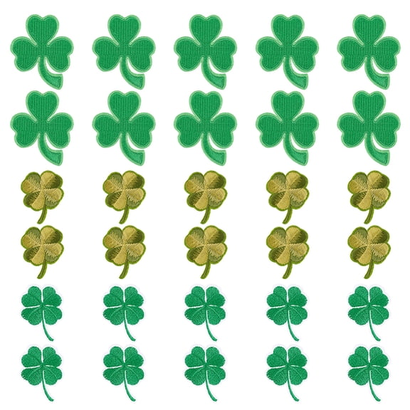 30Pcs 3 Style Non-Woven Fabrics Computerized Embroidery Cloth Iron on/Sew on Patches Costume Accessories Clover Shamrock