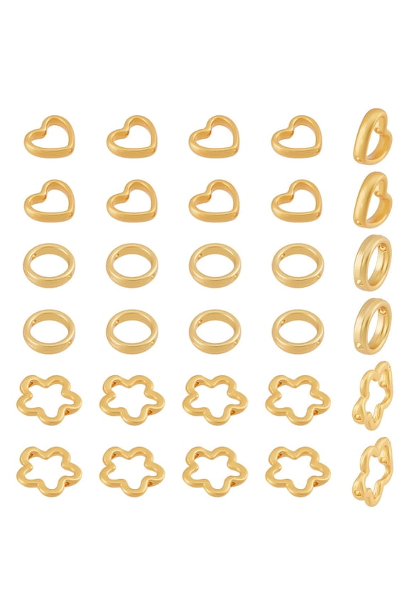 30Pcs 3 Style Rack Plating Alloy Bead Frame Long-Lasting Plated Lead Free & Cadmium Free Round & Heart & Flower Matte Gold Color 11.5~15x3mm