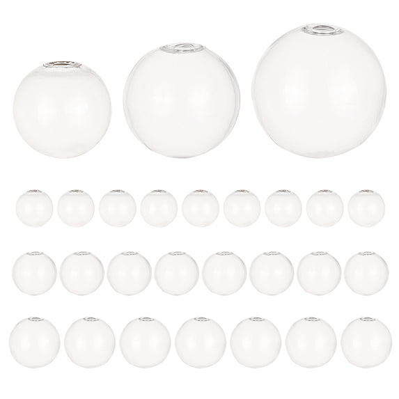 30Pcs 3 Style Round Mechanized Blown Glass Globe Ball Bottles for Stud Earring or Crafts Clear 20~30mm Hole: 5mm 10pcs/style