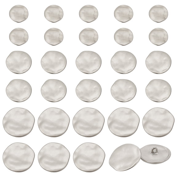 30Pcs 3 Styles 1-Hole Alloy Shank Button Flat Round Matte Silver Color 18.5~31x6.5~7mm Hole: 2~2.8mm 10pcs/style DIY