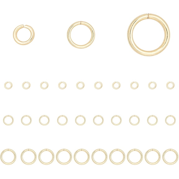 30Pcs 3 Styles Brass Split Rings Real 14K Gold Plated 4~8mm 10pcs/style for DIY