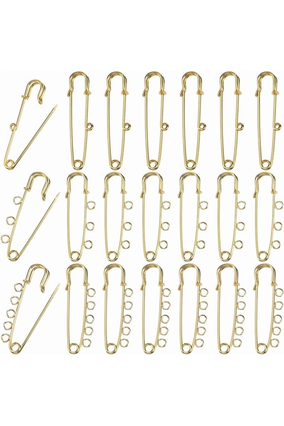 30Pcs 3 Styles Iron Brooch Findings Kilt Pins Golden 49~56x16~17x4.5~5mm Hole: 2~3.5mm 10pcs/style diy