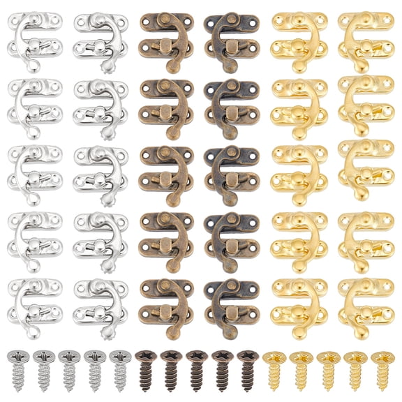 30Pcs 3 Styles Jewelry Box Latch Hook Clasp Jewelry Box Hardware Jewelry Right Latch Hook Hasp Swing Arm Lock Clasp with 120pcs Replacement