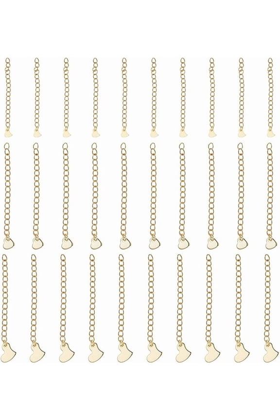 30Pcs 3 Styles Necklace Chain Extender 2.36"/2.48" Golden Tail Extender Chain Stainless Steel Extension Chain Curb Chain Extension with Heart Charm Small Metal End Chain