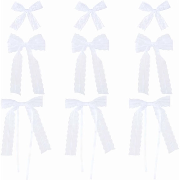 30Pcs 3 Styles Small Lace Hair Bows Lace Coquette Bows White Bowknot with Long Tail Ribbons Creative Craft