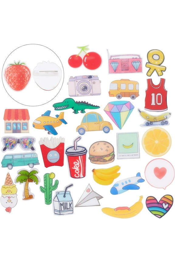 30Pcs 30 Styles Cute Foods Pins Acrylic Safety Brooches Pins Cartoon Lapel Badges Funny Button Pins for Clothing Backpacks Jackets Jewelry DIY Accessory Kawaii Gift for diy