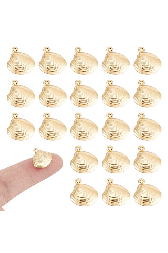 30Pcs 304 Stainless Steel Charms Shell Shape Charm Golden 14x13x4mm Hole: 1mm