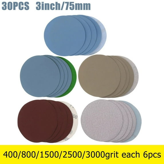 30Pcs 3inch/75 Mm Round Sanding Disc Abrasive Pad Hook&Loop Wet/Dry 400-3000grit Metal Glass Wood Wall Grinding Polishing Tool