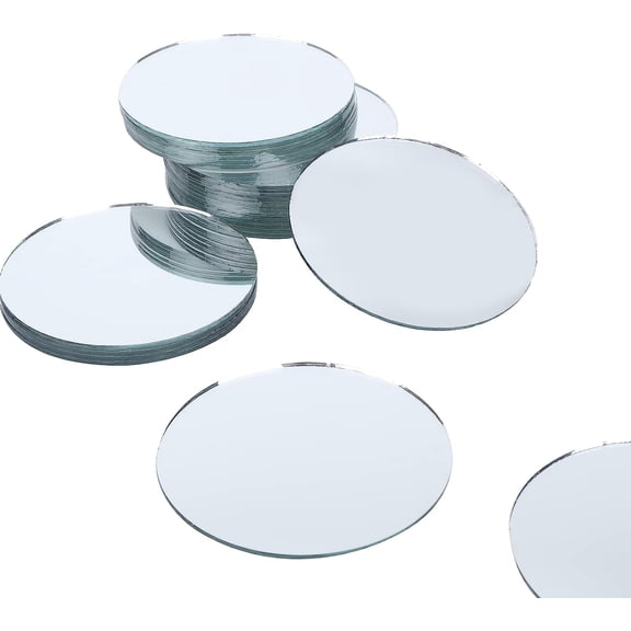 30Pcs 3x0.06Inch Small Circle Mirror Tiles White Mini Round Glass Mirror