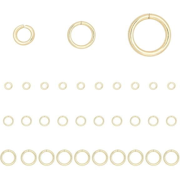 30Pcs 3 Styles Brass Jump Rings Real 14K Gold Plated 10pcs/style