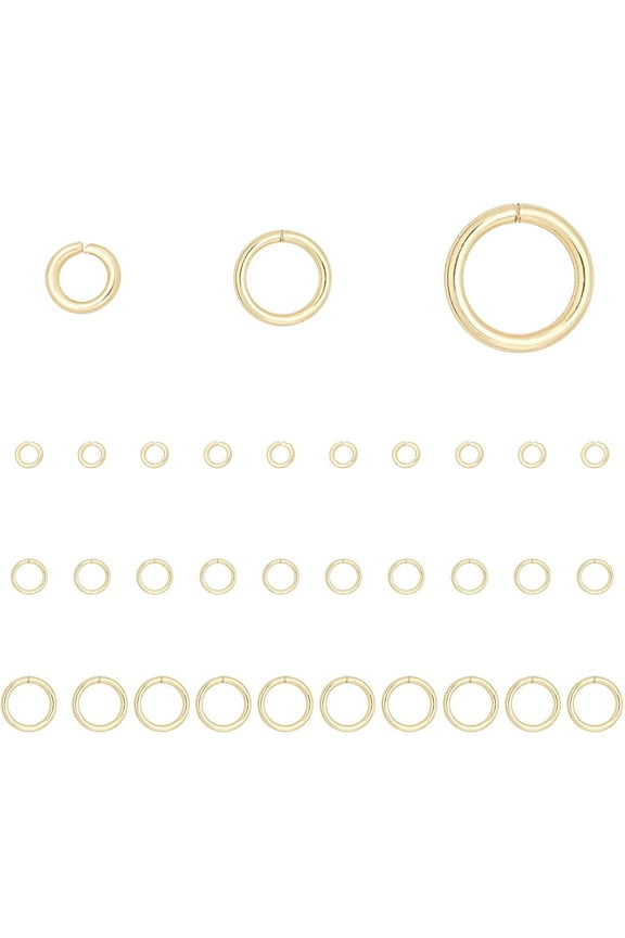 30Pcs 3 Styles Brass Jump Rings Real 14K Gold Plated 10pcs/style