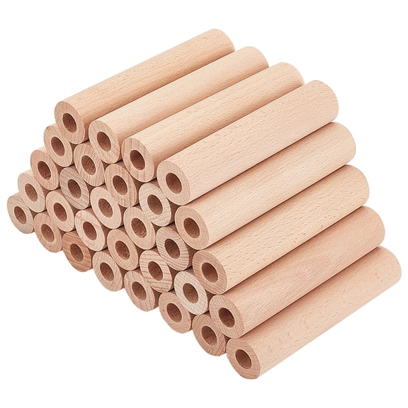 30Pcs 4x0.9 Inch Hollow Wood Sticks Round Wooden Dowel Rod with 0.4 Inch Hole Unfinished Beech Wood Rods Natural Wood Round RodsDIY
