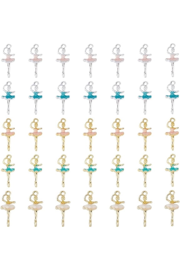 30Pcs 5 Colors Alloy Ballet Charms Ballerina Charms with Multi-Colored Dress Pendants Tiny Dancer Charm Collection Pendants for DIY Jewelry Making Hole: 2mm DIY