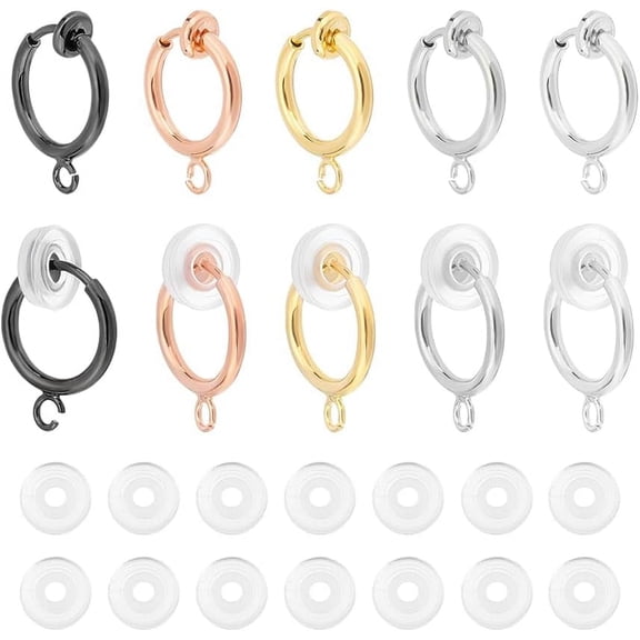 30Pcs 5 Colors Clip-on Earring Converters Non-Pierced Earring Components Findings Metal Clip-on Earring with Loops and 30Pcs Silicone Earring Pads for Earring Making Accessary