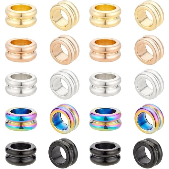 30Pcs 5 Colors Paracord Bead Stainless Steel Grooved Beads Column Lanyard Spacer Beads 8x4mm Beads 5mm Large Hole Beads Metal Bracelet Beads for DIY Earring Bracelet Jewelry Making