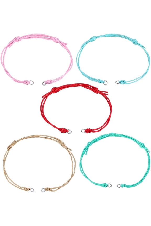 30Pcs 5 Colors Waxed Polyester Bracelets Adjustable Bracelet Knot Rope Semi Finished Bracelet Braid String