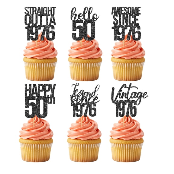 30Pcs 50th Birthday Cupcake GGA1 Toppers for 50th Men and Women Birthday Party Cake Topper 30Pcs Funny 50 and Fabulous Decoration - Black