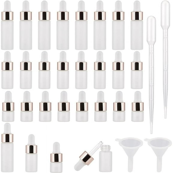 30Pcs 5ml 3ml 1ml Frosted Glass Sample Dropper Bottles Empty Mini Essential Oil Dropping Bottles Rose Gold 2ml Dropper Plastic Funnel