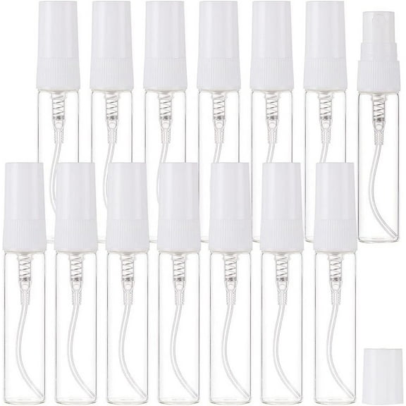 30Pcs 5ml Small Glass Perfume Bottles Clear Perfume Sample Bottles with Plastic Dust Caps Portable Glass Perfume Bottles for Perfume Travel Dispensing