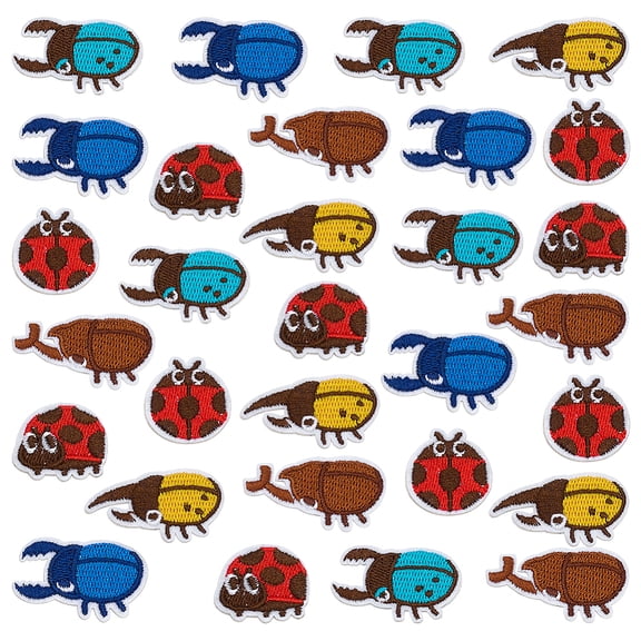 30Pcs 6 Styles Ladybug Embroidery Sew on Cloth Patches Sewing Craft Decoration Mixed Color 22~39x22~40x1.5~2.5mm 5pcs/style