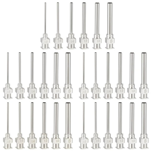 30Pcs 6 Styles Stainless Steel Dispensing Needle 8 10 12 14 16 18Ga Blunt Glue Bottle Needle with Luer Lock for Cartridge Alcohol Essential Oil Dispensers Gray