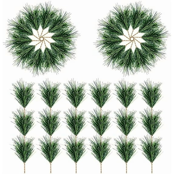 30Pcs/60Pcs Artificial Green Pine Needles Branches-Small Pine Twigs Stems Picks-Fake Greenery Pine Picks for Christmas Garland Wreath Embellishing and Home Holiday Garden Decoration