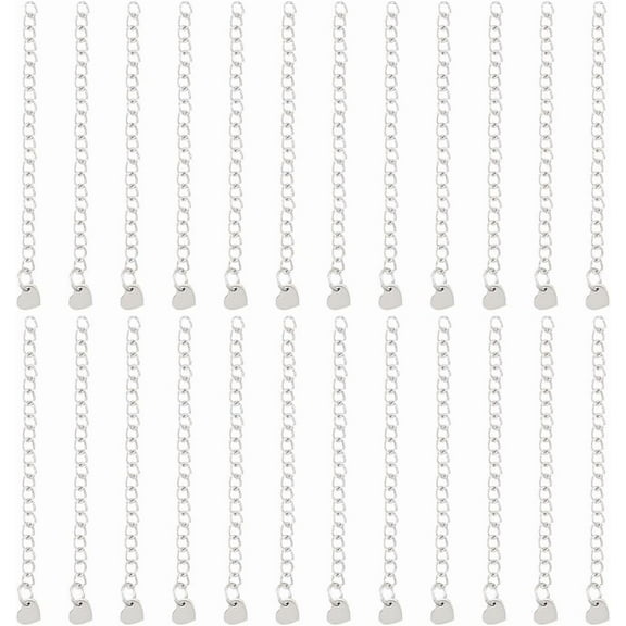 30Pcs 60mm Bracelet Extension Chain Stainless Steel End Chain with Heart Charms Metal Jewelry Extension Chain Charm Chain Extender