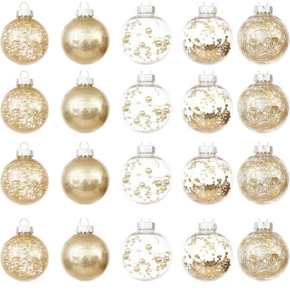 30Pcs 60mm Ornament Balls Christmas Decoration Balls,Happon Clear Plastic Fillable Ornaments Ball,DIY Clear Plastic Balls for Christmas, New Years Present, Wedding Home Decor(Gold)